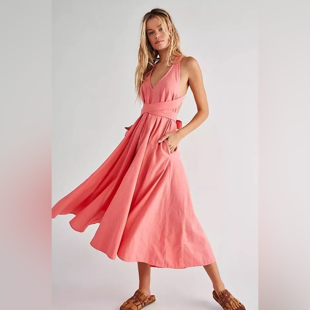 Pink linen dress FREE PEOPLE